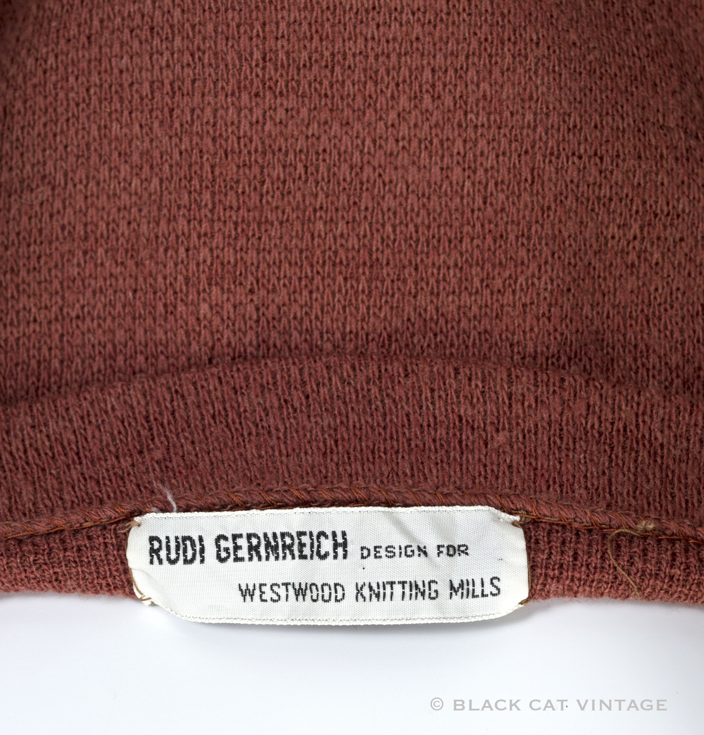 vintage 1960s Rudi Gernreich brown knit tube dress with sash, size med