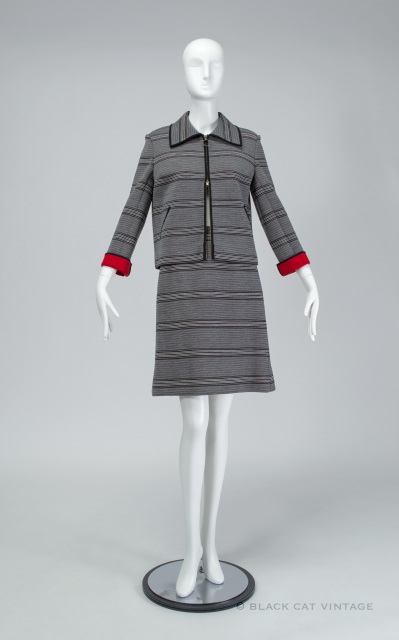 vintage 1960s striped Italian double knit Mod skirt suit, size med